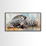 Zebra Having a Nap - Framed Canvas Print - Ready to Hang - Zebra Painting - Animal wall art - Safari Art