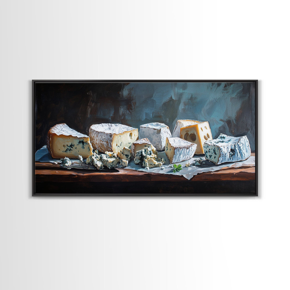 Oil Painting of Bleu Cheese Framed Canvas Print - Funky Kitchen Art - Ready To Hang - Painting For Kitchen - Eclectic Home Decor - Kitsch Kitchen
