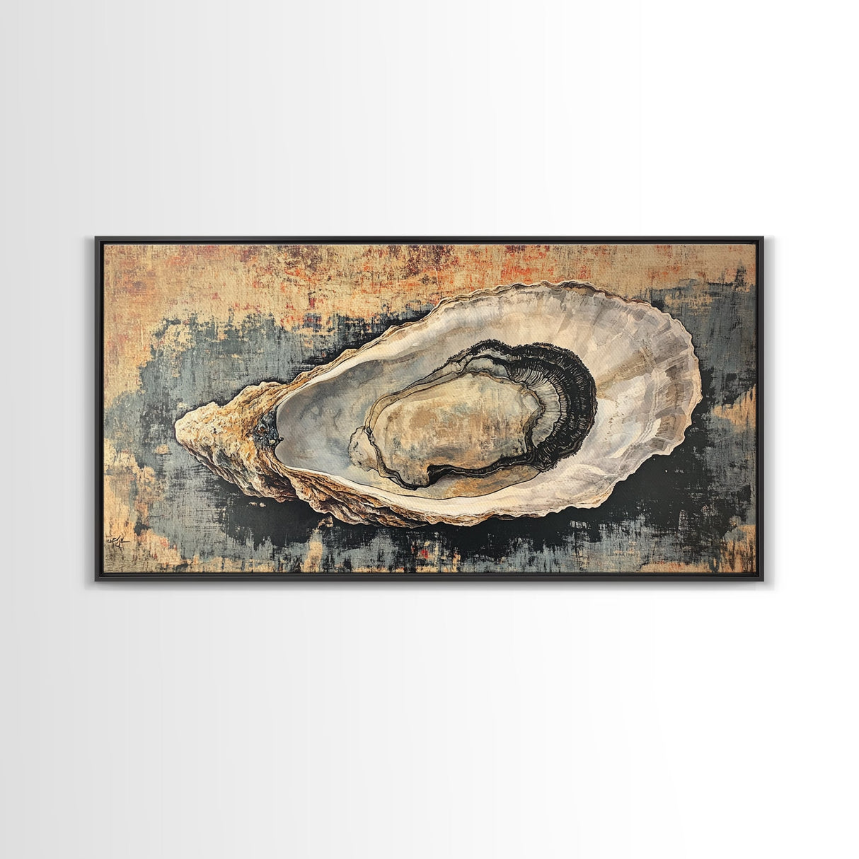 Oyster Shell Painting Canvas Print, Boho Nautical Decor, Coastal Wall Art, Framed Canvas Print, Minimalist Oyster Painting, Nautical Wall Art