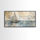 Coastal Sailboat Painting Print, Ready To Hang Art, Framed Canvas, Coastal Art Print For Beach House Decor, Wabi Sabi Sailboat, Inspired Ocean