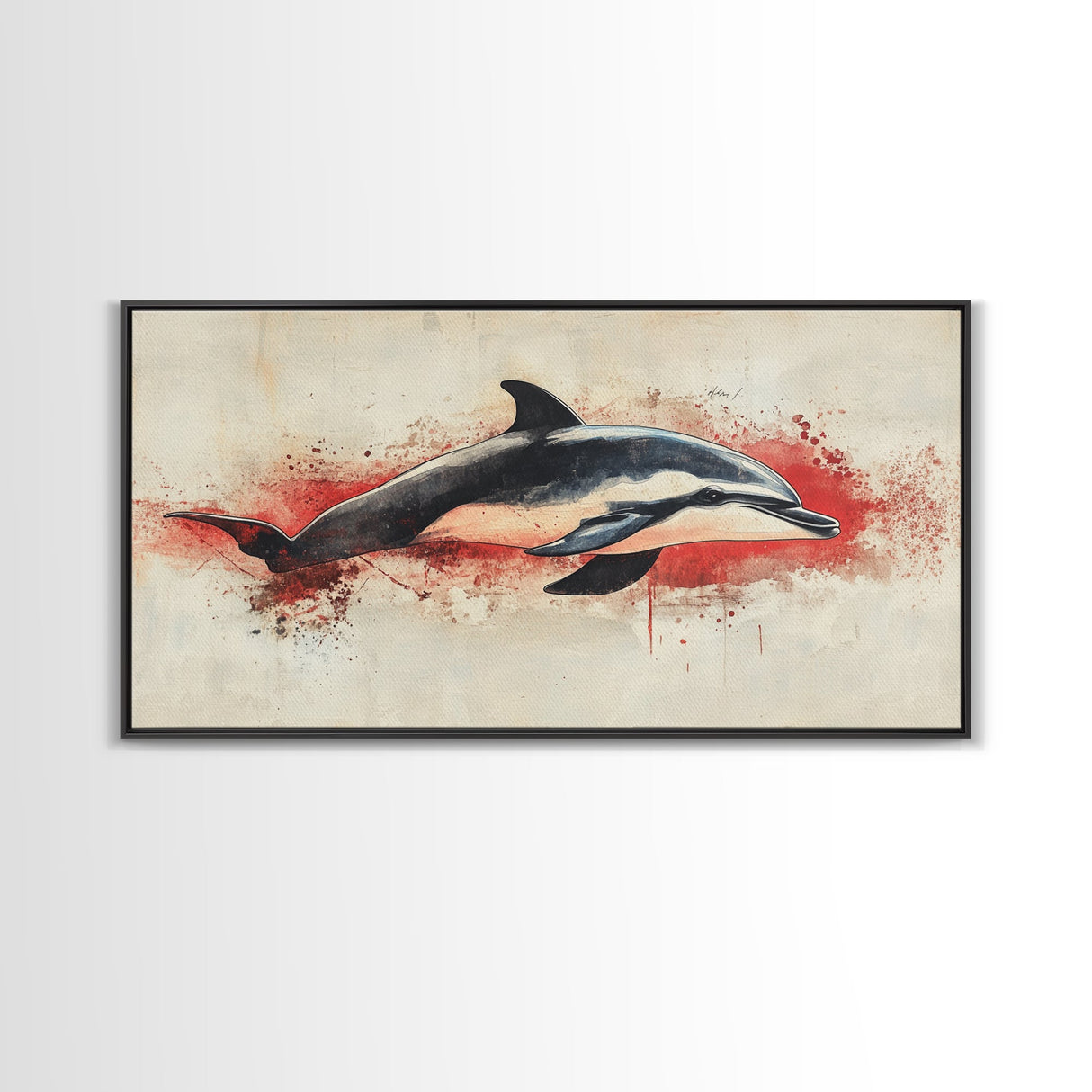 Wabi Sabi Waves and Dolphin Canvas Print, Entryway Decor, Cute Dolphin Wall Hangings for Bathroom Decor, Sea Life Wall Art, Dolphin Painting