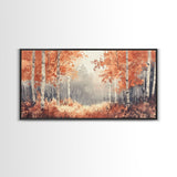 Aspen Landscape, Autumn Forest Print, Birch Tree Painting Framed Canvas Print, Ready To Hang Wall Art, Modern Abstract Nature Wall Art