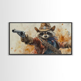 Rootin' Tootin' Cowboy Shootin' Wildwest Cowboy Raccoon Canvas Print - Racoon Painting - Cowboy Raccoon - Wild West Art