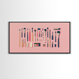 Makeup Brushes Framed Canvas Print - Makeup Wall Art - Preppy Dorm Room Decor