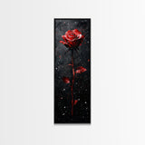 Red Rose Painting Framed Canvas Print, Gothic Art Dark Romance Painting, Tall Skinny Art Bedroom Decor, Moody Art Christmas