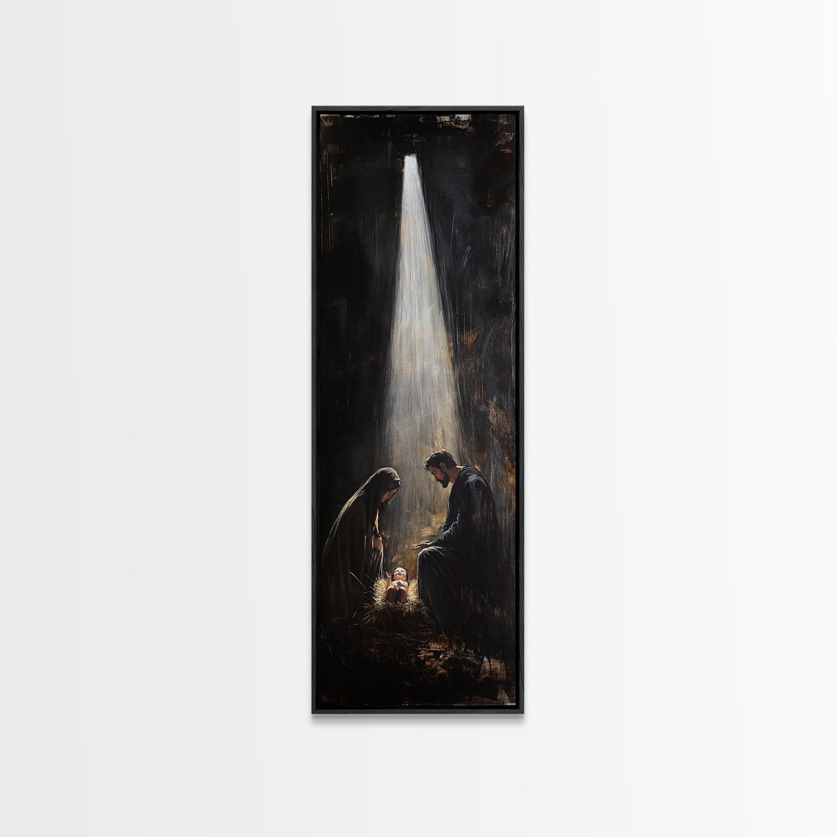 Tall Skinny Nativity Painting Canvas Print, Christmas Wall Art, Christmas Decor, Nativity Oil Painting, Jesues In His Manger