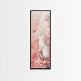 White Cat and Butterfly Canvas Print Light Pink Wall Art Cherry Blossom Painting Whimsical Art Bedroom Decor Gift Idea