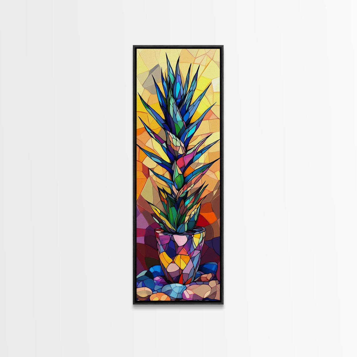 Stained Glass Style Agave Canvas Print Mosaic Wall Art Colorful Botanical Prints Modern Decor Unique Kitchen Wall Art