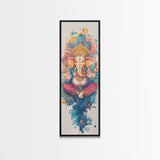 Ganesh wall art spiritual framed canvas print, Hindu god art, vibrant festival decor, meditation room art, sacred Indian home decor