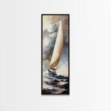 Sailboat painting nautical decor framed canvas print, classic coastal wall art, sailing scene with ocean waves, above bed living room art