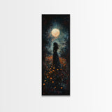 Moonlight silhouette painting mysterious framed canvas print, dark romance art, moonlit field wall decor, spiritual night scene art
