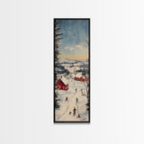 Snowy village painting peaceful Christmas scene framed canvas print, winter wonderland town, cozy holiday decor wall art gift idea