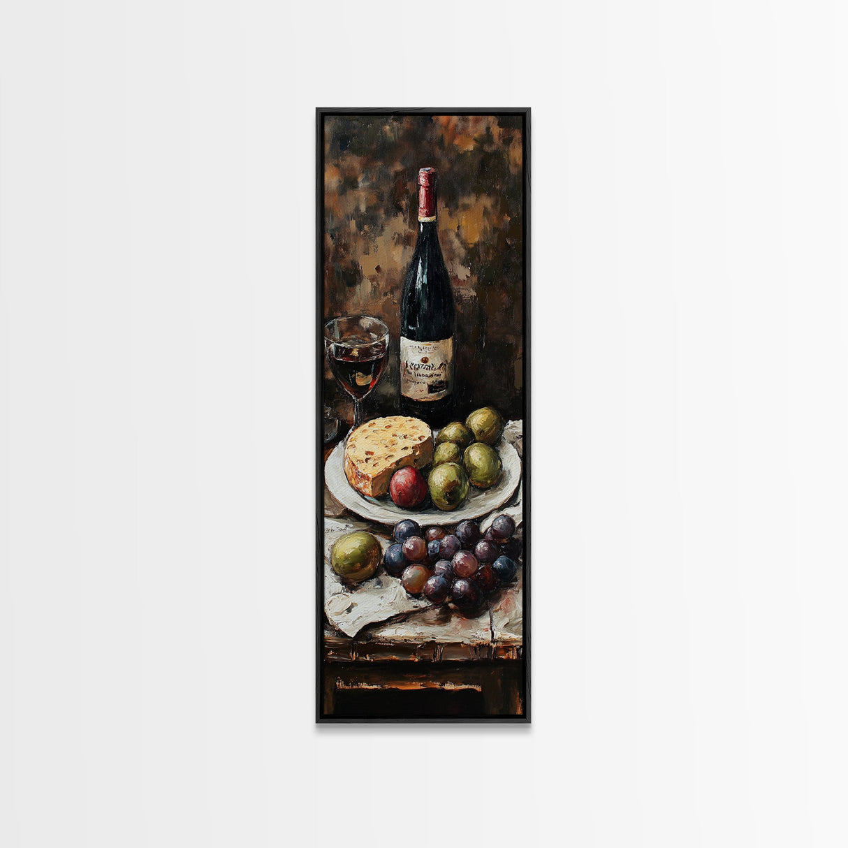 Framed Canvas Print Wine Cheese Fruit Kitchen Painting Rustic Wall Art Farmhouse Decor Food Review Kitchen Art