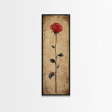 Framed Canvas Print of Elegant Red Rose, Botanical Art, Rustic Wall Art, Gift Idea, Minimalist Nature Art, Above Bed Wall Art