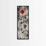 Monochrome Rose Canvas Print, Minimalist Black and White Art, Modern Botanical Print, Above Bed Wall Art, Tall Narrow Art, Framed Canvas Print
