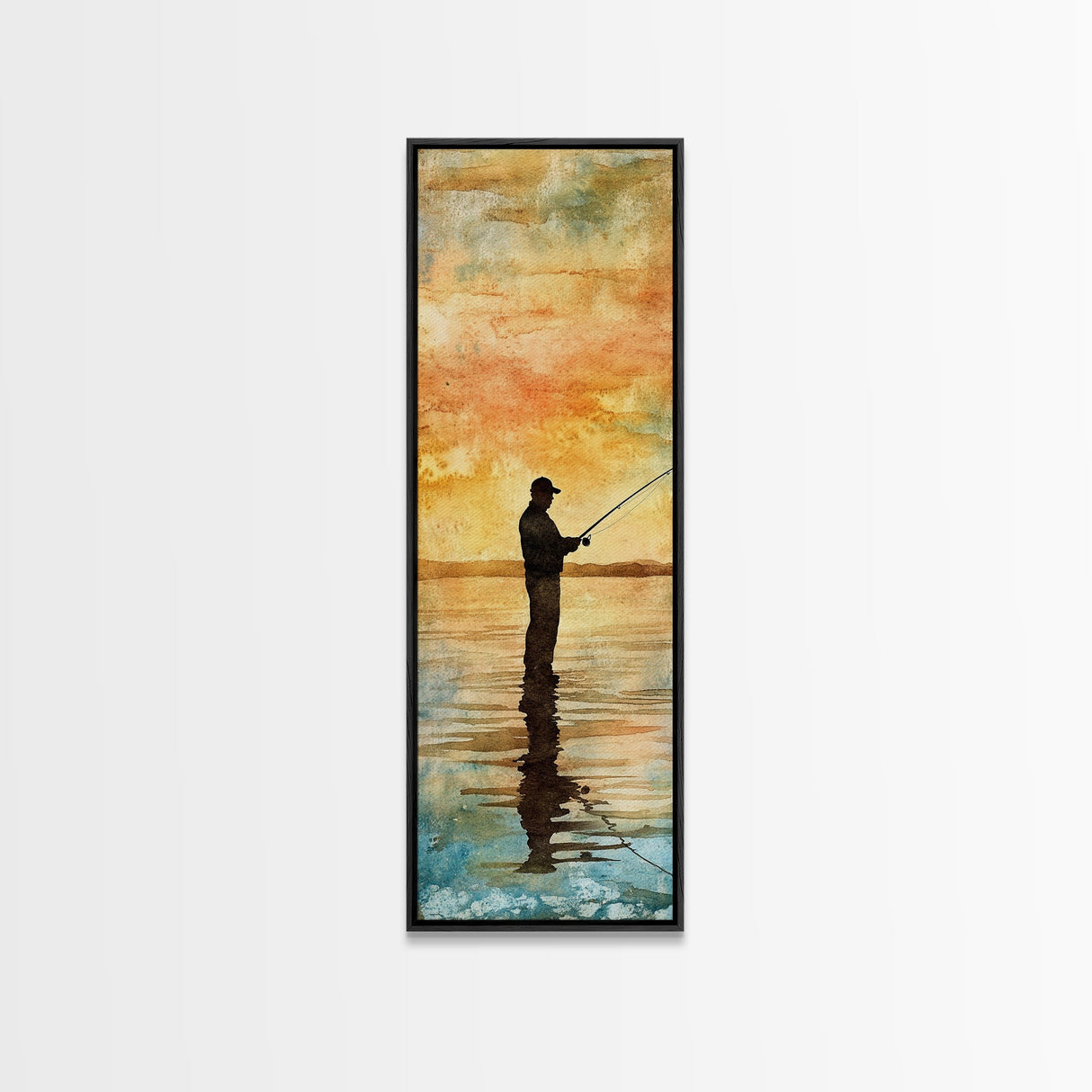 Framed Canvas Print Fishing Silhouette Art Above Sofa Art Southwest Wall Art Gift Idea Living Room Art Nature Lover's Unique Home Decor