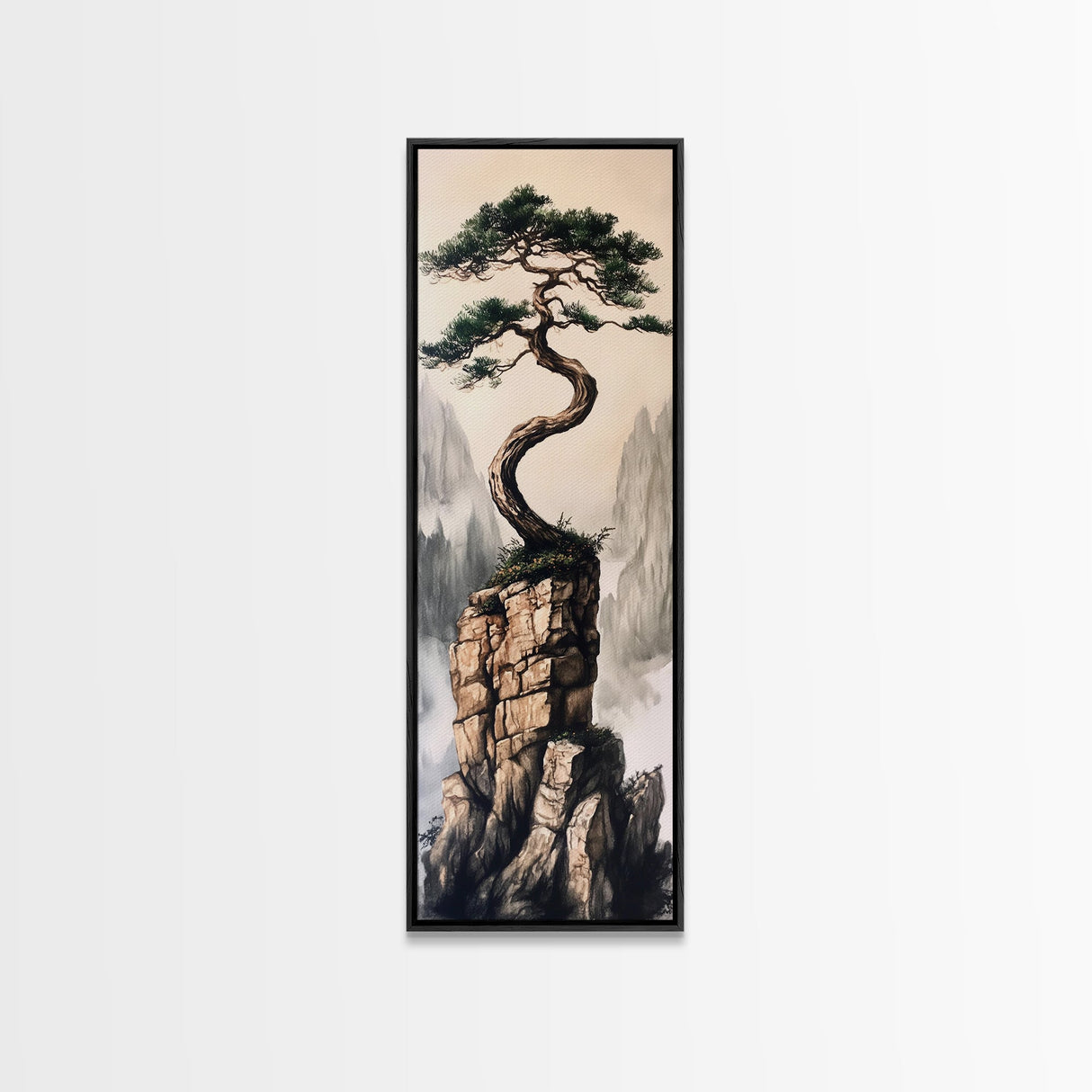Framed Canvas Print Wabi Sabi Art Coastal Landscape Nautical Wall Art Pine Tree Artwork Living Room Decor Above Couch Art Serenity Gift