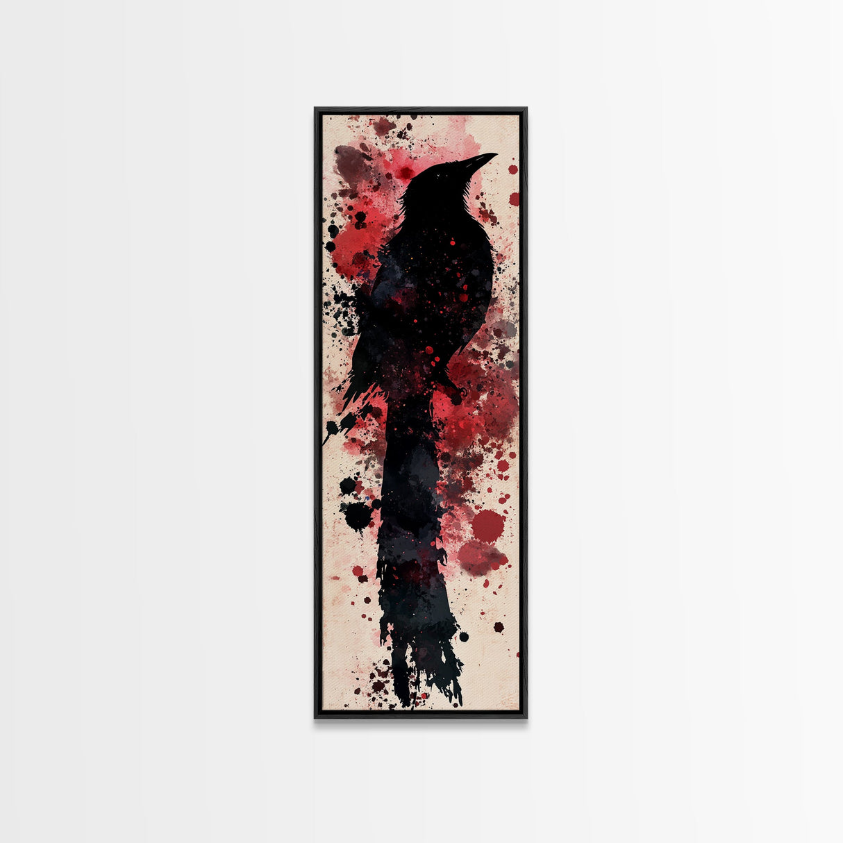 Framed Canvas Print Rustic Bird Art Southwest Style Raven Painting Tall Narrow Art Statement Piece Bedroom Art Halloween Fall Decor