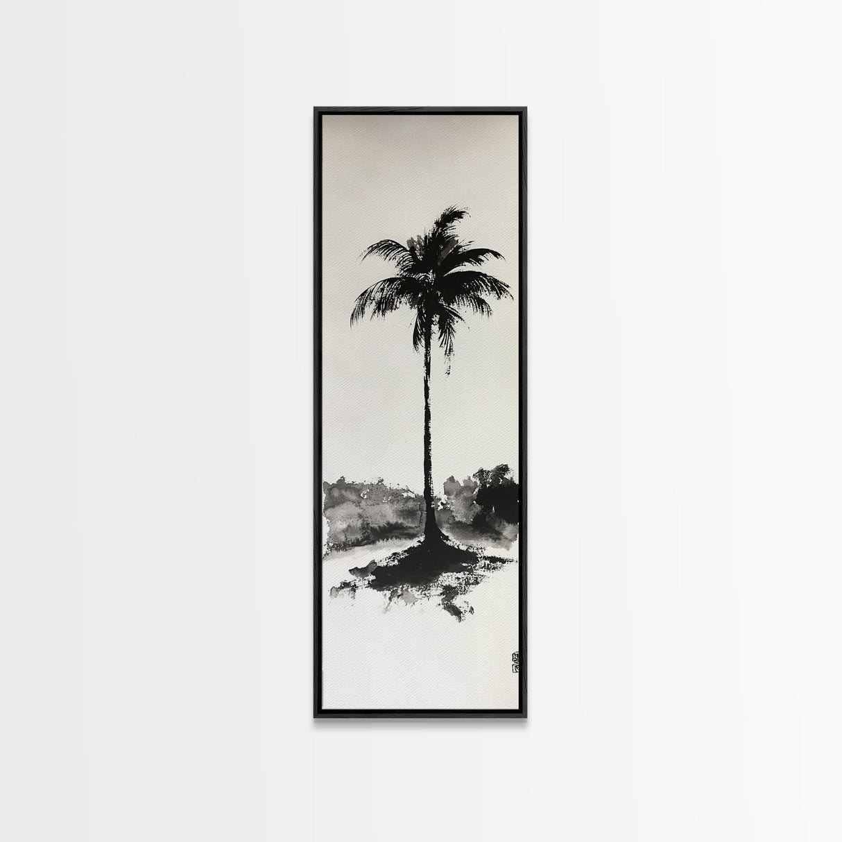 Canvas Print Black and White Palm Tree Painting Minimalist Tropical Wall Art, Wabi Sabi Art, Above Couch Decor, Tall Skinny Art Print