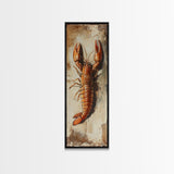 Funky Kitchen Art Framed Canvas Print, Crayfish Painting, New Orleans Cajun Wall Art, Oil Painting for Kitchen, Tall Skinny Art