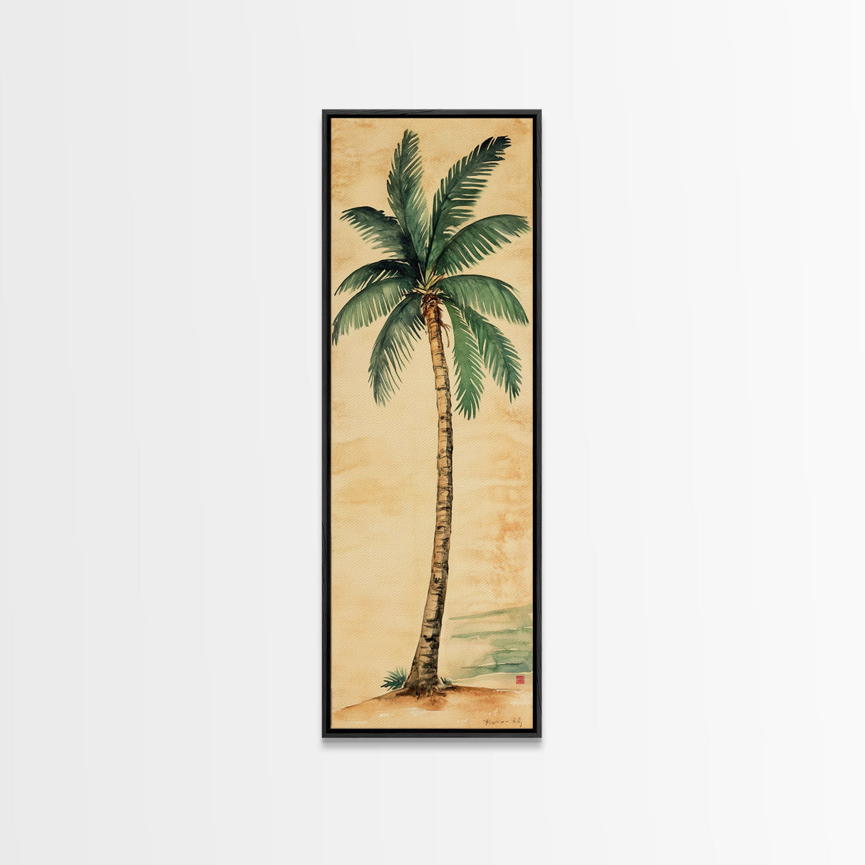 Framed Canvas Print Tall Skinny Palm Tree Art Nautical Coastal Decor, Beach-Inspired Tropical Wall Art, Guest Room Art, Gift Idea Her