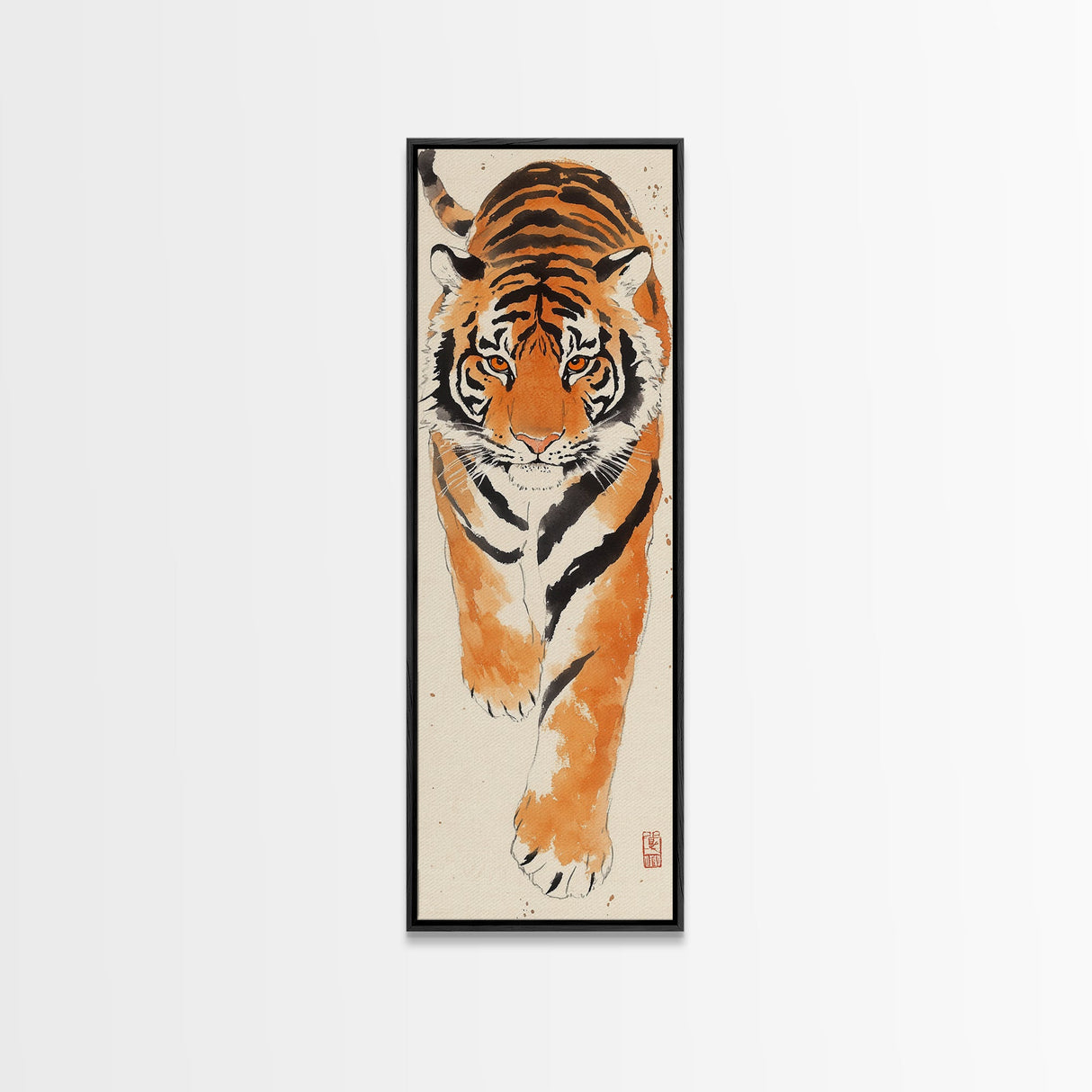 Framed Canvas Print Intense Tiger Painting, Wild Animal Art, Bold Orange Wall Decor, Living Room Above Sofa Art, Unique Gift Idea