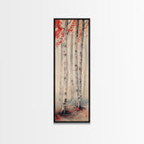 Birch Trees and Red Leaves Framed Canvas Print – Fall Vibes, Rustic Wall Art, Birch Tree Art, Cozy Autumn Theme, Living Room Art, Above Couch Decor
