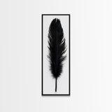 Black Feather Wall Art, Black Feather Painting Canvas Print, Boho Minimalist Home Decor, Feather Art, Tall Narrow Art, Skinny Art