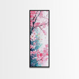 Blooming Pink Sakura Flowers Art - Framed Canvas Print for Japanese Decor, Cherry Blossom Art, Botanical Wall Decor, Pink Floral Painting