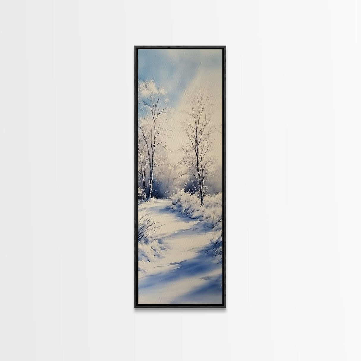 Winter Birch Tree Painting - Elegant Framed Canvas Print with Snowy Forest Scene in Minimalist Style for Nature Wall Art