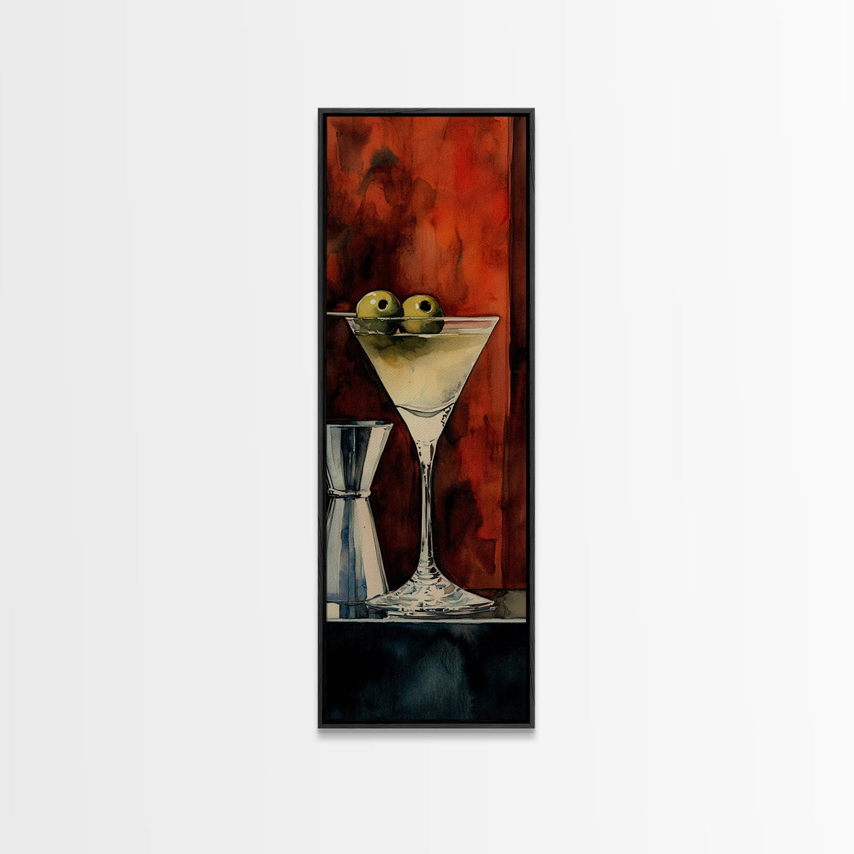 Classic Olive Martini Glass, Retro Bar Art, Espresso Martini Wall Art, Mid-Century Vibe Canvas Print, Moody Kitchen Decor