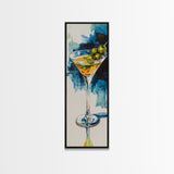 Martini Glass with Bold Blues, Watercolor Cocktail Art, Moody Martini Wall Art Canvas Print, Espresso Martini Wall Art, Modern Decor