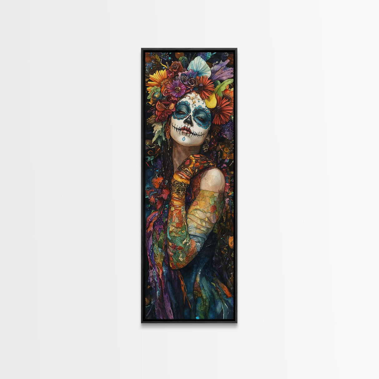 Chicano Art, Day Of The Dead Wall Art Print, Canvas Print, Mexicano Wall Art, Tall Skinny Narrow Wall Art, Mexican Art