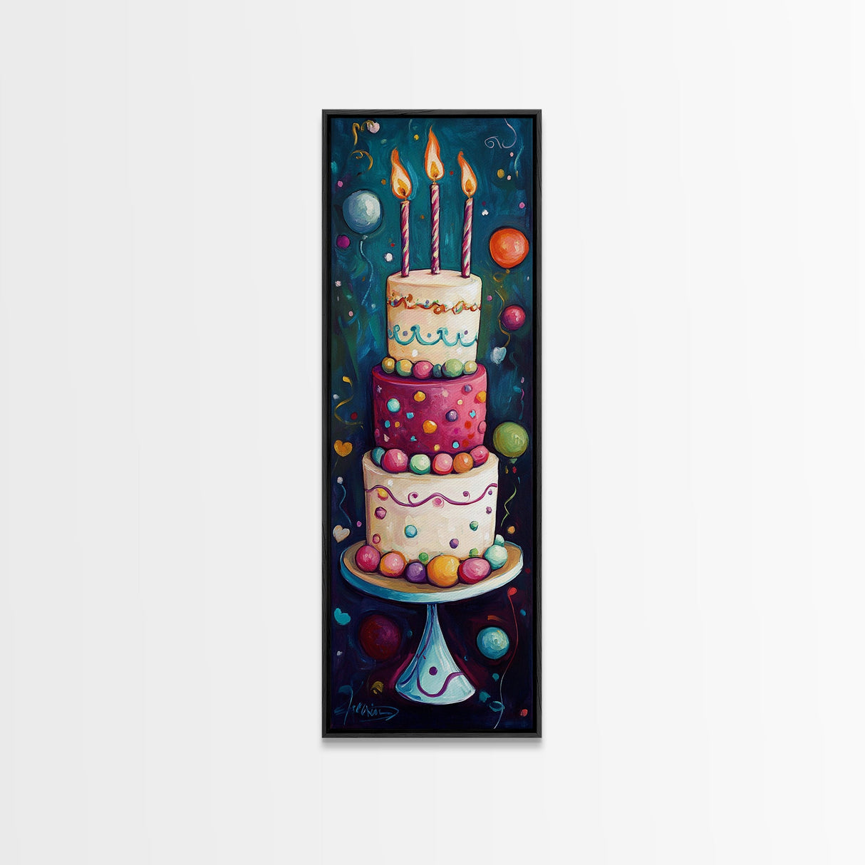 Cute Painting Print of a Birthday Cake - Framed Canvas - Preppy Dorm Room Decor - Wedding Decor - Birthday Cake Wall Art - Kitchen Decor