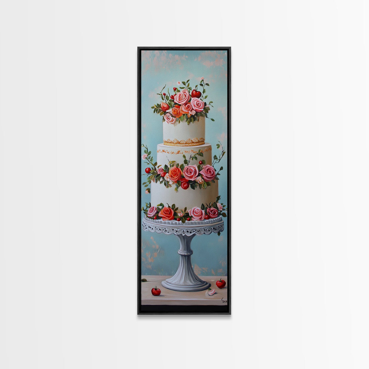 Wedding Decor Painting Print of a Wedding Cake - Framed Canvas Print - Wedding Decorations - Wedding Art - Tall Skinny Wall Art - Narrow Art