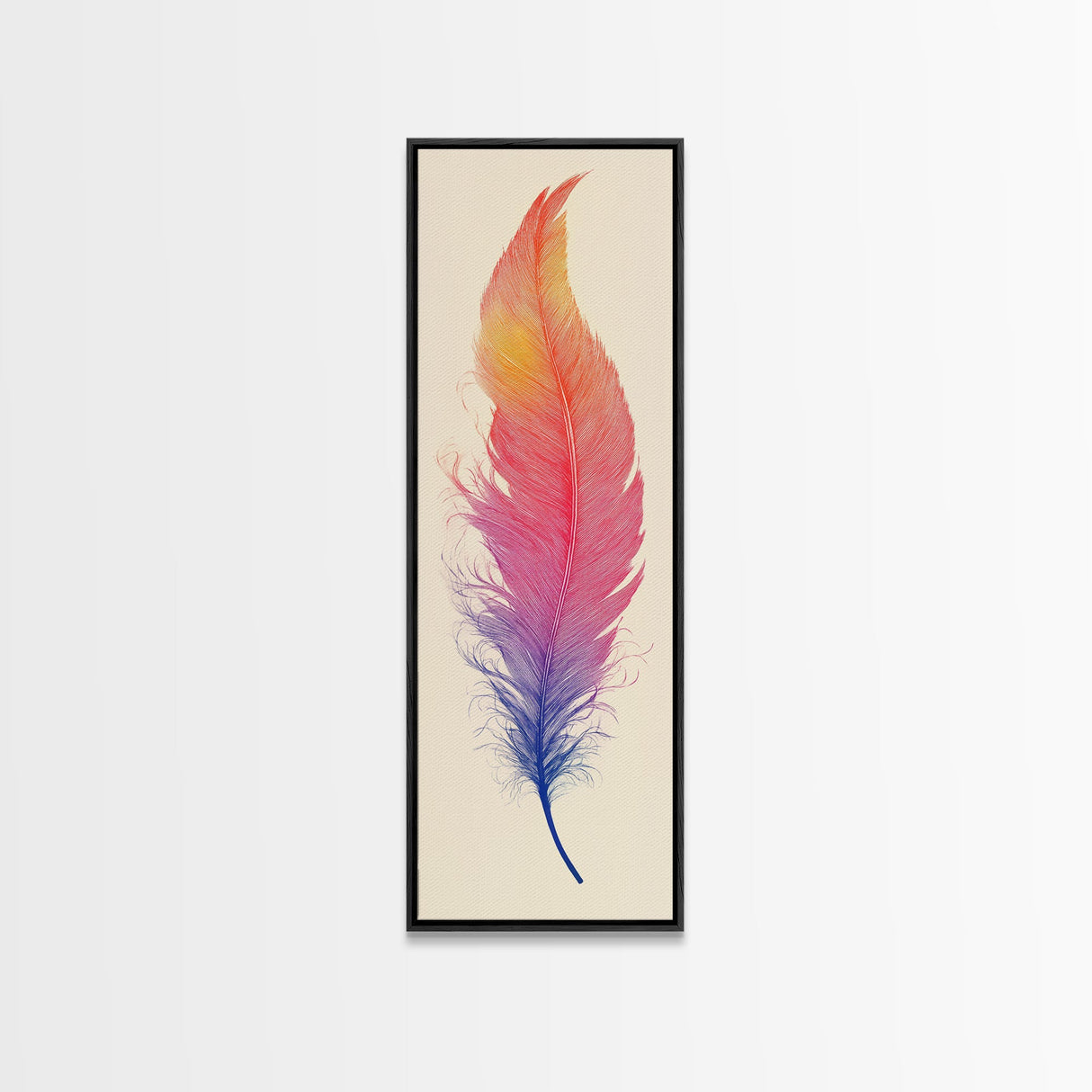 Funky Feather Painting Print - Framed Canvas - Home Decor - Tall Narrow Art - Feather Wall Art - Southwestern Decor