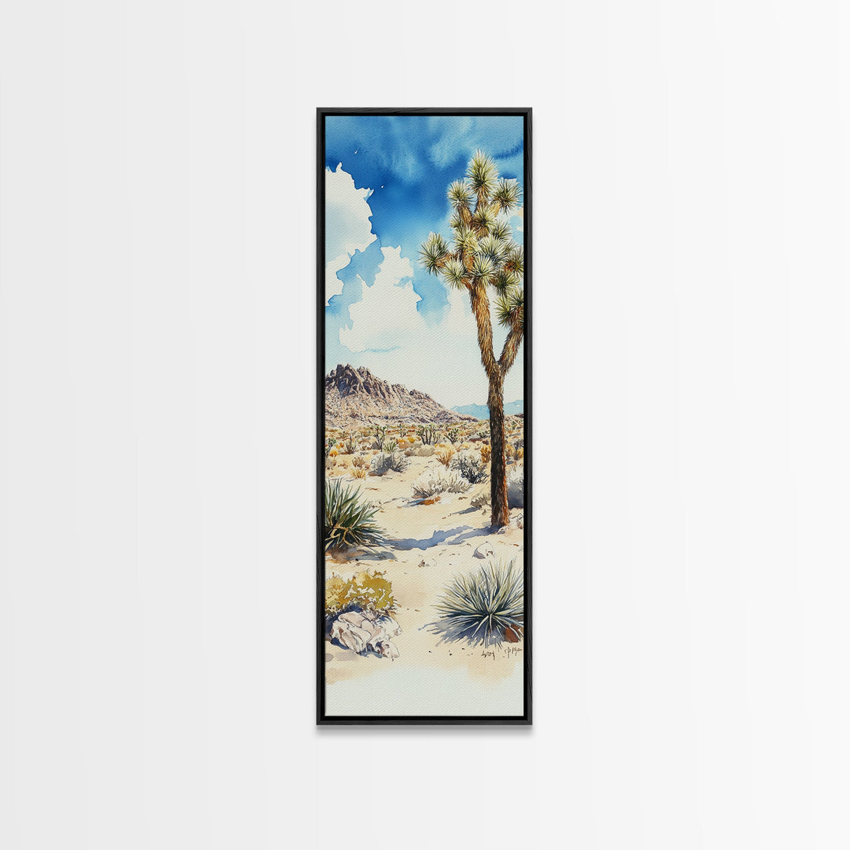 Retro Joshua Tree Wall Art Framed Canvas Print - Unique California Themed Wall Art - Skinny Tall Art - Narrow Art - Accent Piece Wall Art