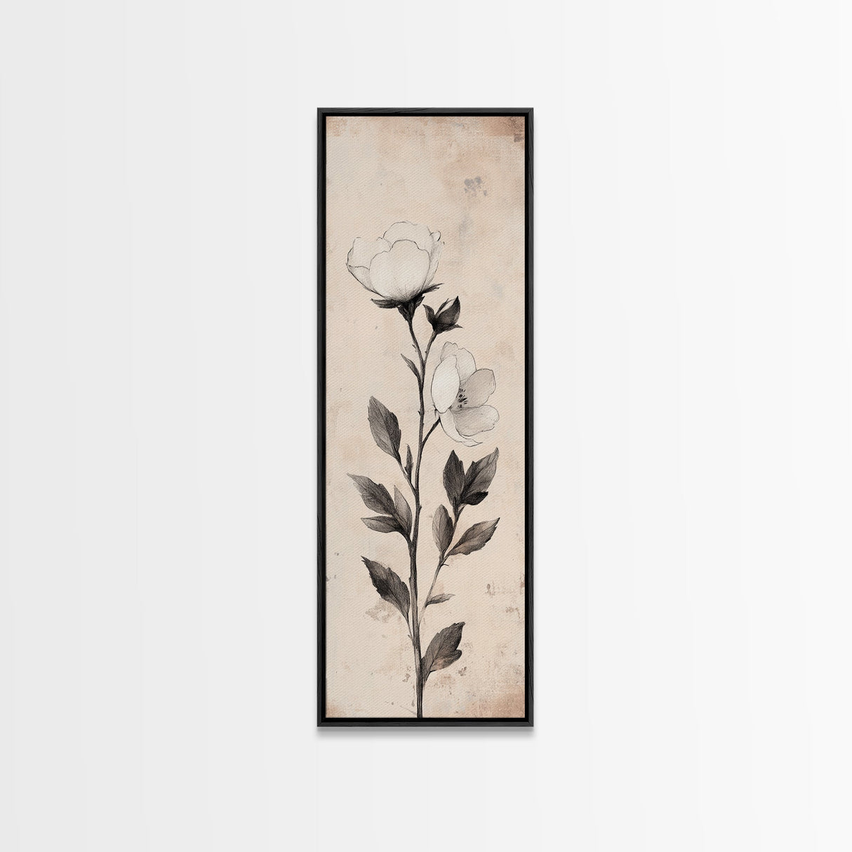 Sketch of a Flower Canvas Print, Wood Framed Wall Art, Flower Painting, Flower Decor, Floral Botanical Wall Art, Flower Print Narrow Art