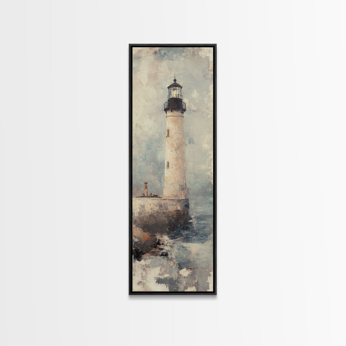 The Light House Framed Canvas Print - Nautical Seascape Painting - Lighthouse Art - Coastal Seascape Painting Tall Narrow Wall Art
