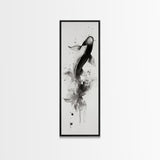 Tall Skinny Koi Fish Painting Print, Black and White Wabi Sabi Wall Art, Koi Fish Wall Decor, Japanese Style Elegant Artwork, Narrow Wall Art