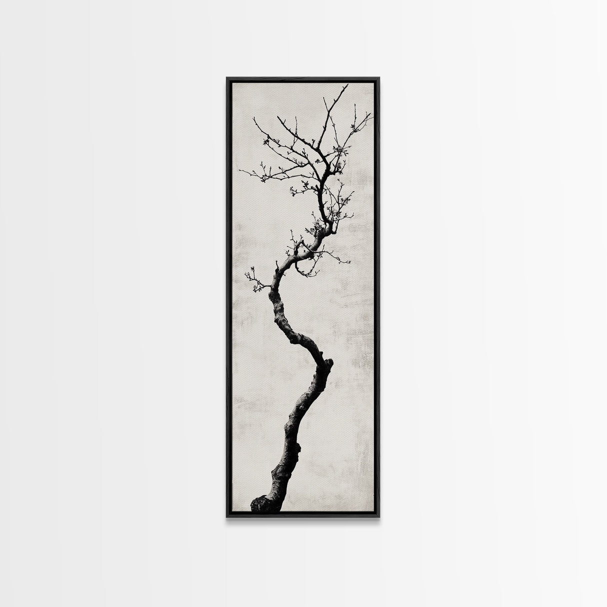 Framed Canvas Print of Minimalist Birch Tree Art in Black and White, Wabi Sabi Art, Rustic Wall Art, Above Bed Wall Art, Tall Skinny Art, Japanese Aesthetic