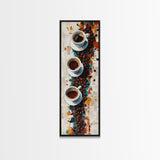Espresso Cups Vertical Framed Canvas Print Coffee Wall Art Kitchen Long Narrow Rustic Farmhouse Art Living Room Decor
