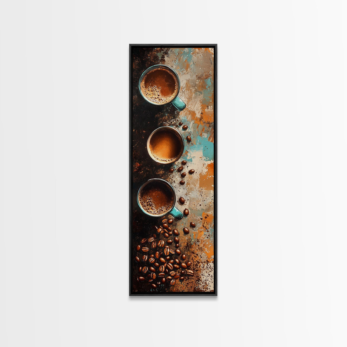 Coffee Beans and Cups Framed Canvas Print Rustic Coffee Wall Art Food Review Kitchen Art Espresso Martini Farmhouse Decor