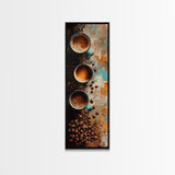 Coffee Beans and Cups Framed Canvas Print Rustic Coffee Wall Art Food Review Kitchen Art Espresso Martini Farmhouse Decor