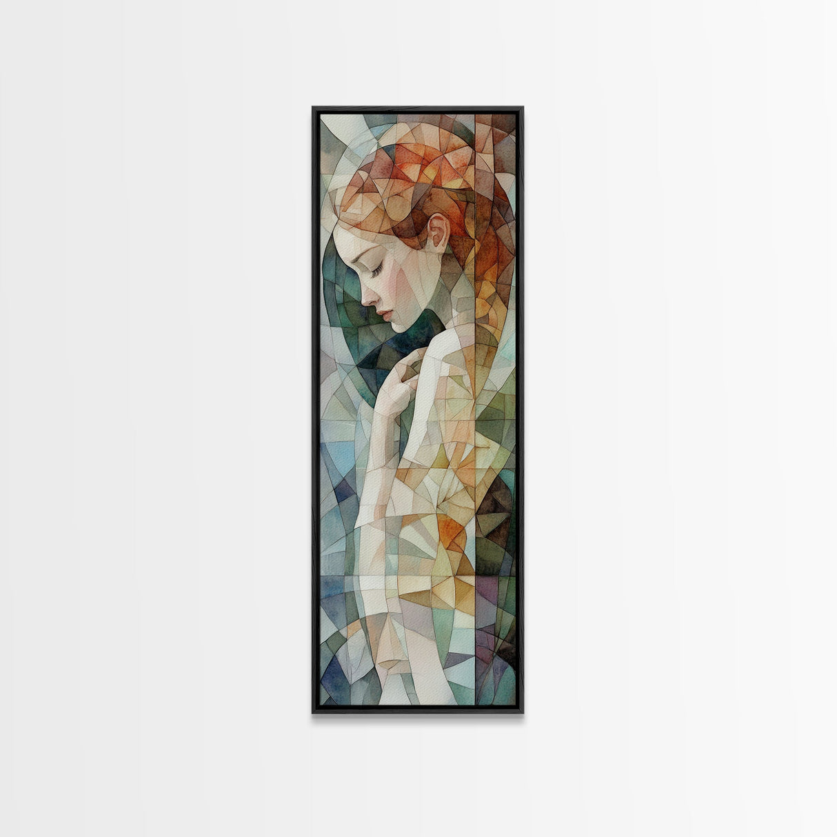 Woman in Mosaic Framed Canvas Print Chinoiserie Art Nouveau Print Goddess Art Whimsical Bedroom or Living Room Vertical Wall Art
