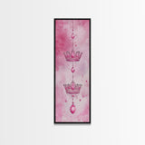 Regal Crown Gem Painting Framed Canvas Print Featuring Pink Abstract Art with Sparkling Gemstone Accents for Whimsical Wall Art Spaces