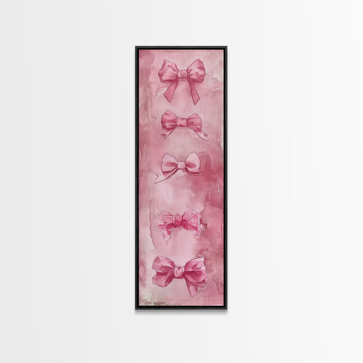 Pink Bows Framed Canvas Print Whimsical Art Light Pink Wall Art Long Narrow Wall Art Tall Skinny Art Dorm Decor Gift Idea