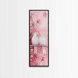 Lovebirds Canvas Print Cherry Blossom Pink Art Romantic Wall Decor Feminine Aesthetic Whimsical Gift Idea Bedroom Art