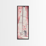 Sunlit Cherry Blossoms by Window Canvas Print, Whimsical Pink Botanical Wall Art, Rustic Aesthetic Decor, Bedroom or Living Room Accent