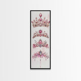 Royal Pink Tiara Framed Canvas Print Princess Gemstone Painting Feminine Wabi Sabi Art Vertical Wall Art Elegant Home Decor